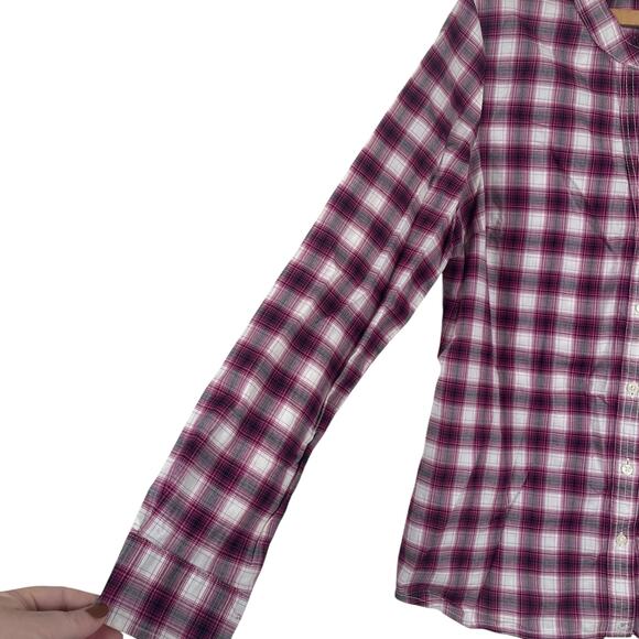 Tommy Hilfiger Women Collarless Plaid Button Up Shirt Medium Retro Preppy - Picture 4 of 8